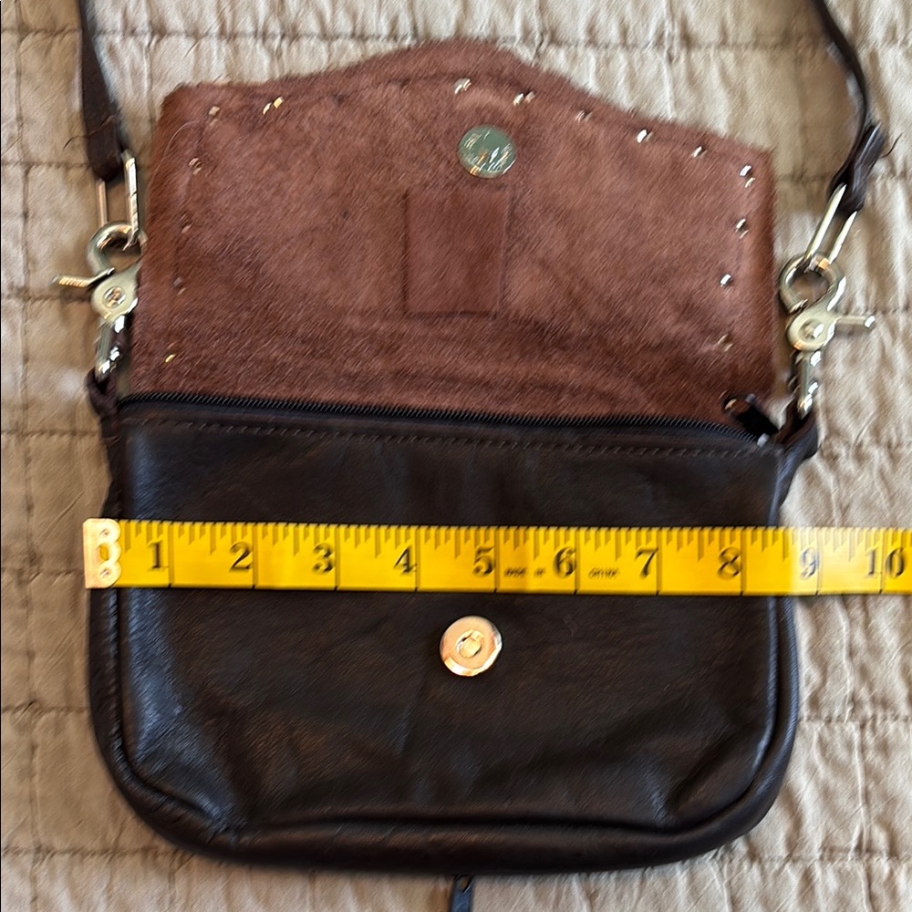 Brown Leather Crossbody Bag with Turquoise Accent - Picture 2 of 7